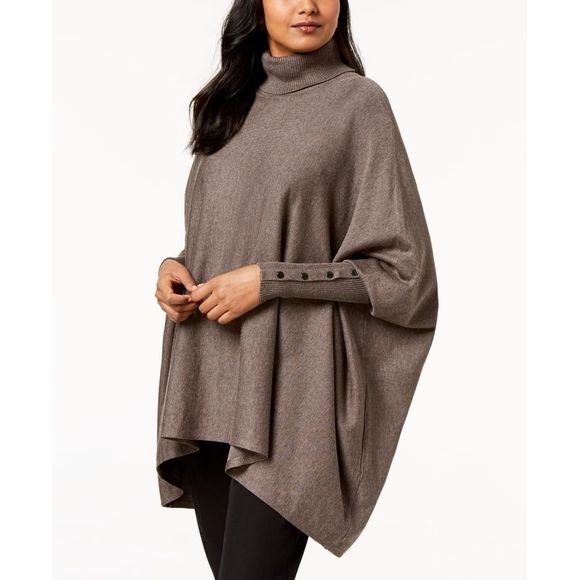 Alfani | Sweaters | Alfani Womens Petite Turtleneck Poncho Sweater Dark  Beige Size Petite | Poshmark